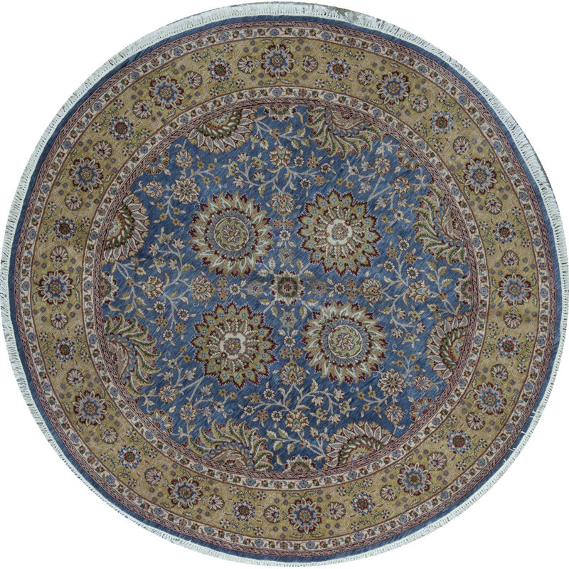 Bokara Rug Co., Inc. Round Oriental HandKnotted Wool Blue/Gold Area